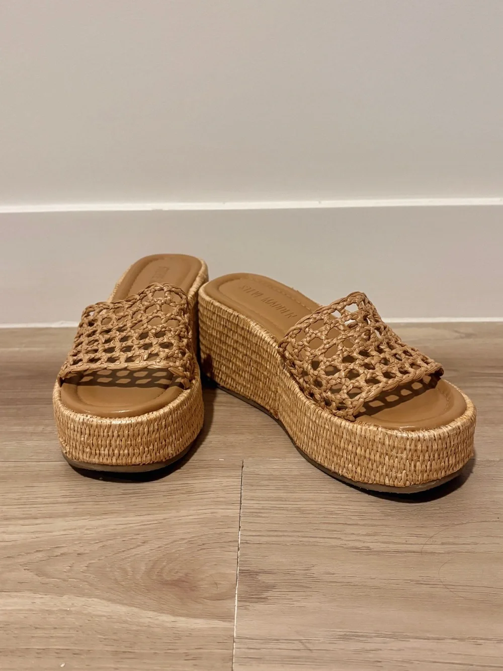 Brandy raffia platform slide sandals